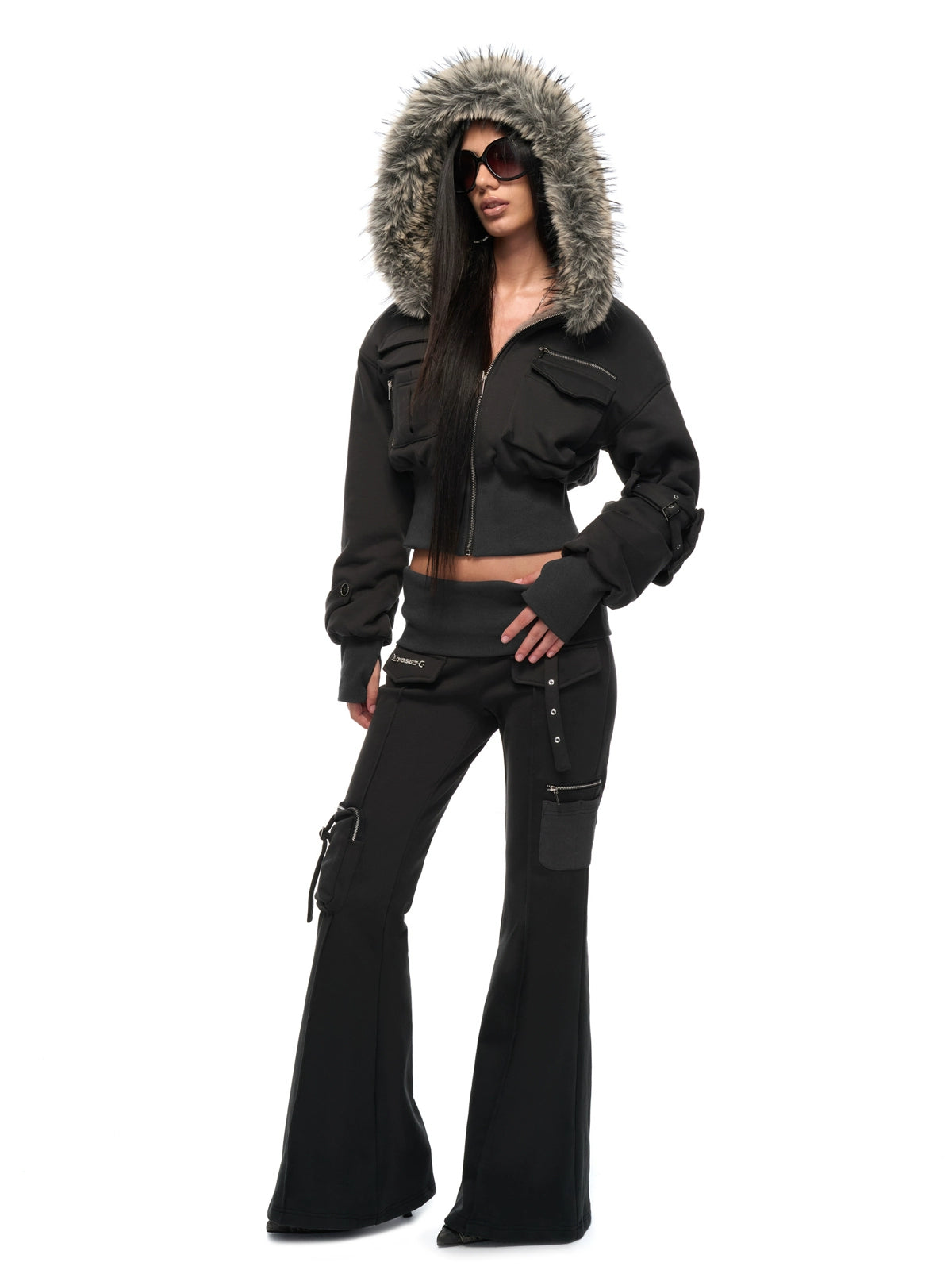 Waist-Cinched Hoodie &amp; Flare Pants Set