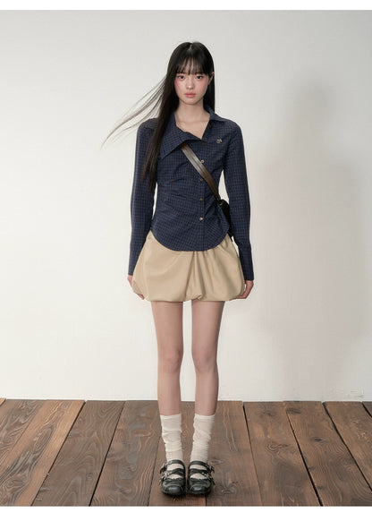 Khaki Petal-Pleat A-Line Skirt