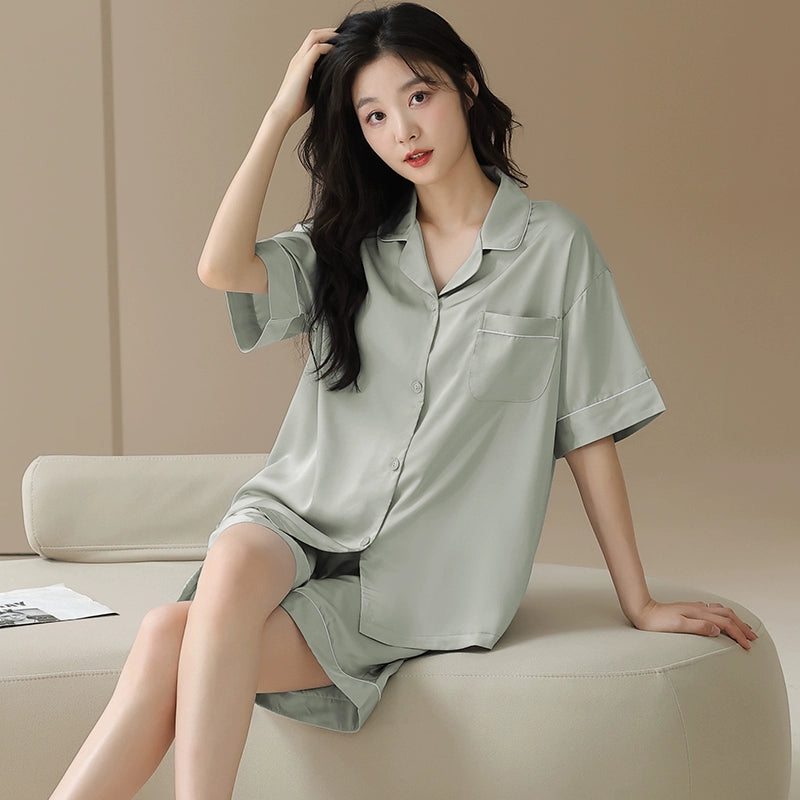 Silk Cardigan and Ice Silk Pajamas Two-piece Set