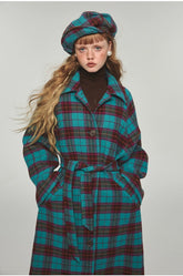 Plaid Classic  Belted Waist Woolen Overcoat - CHINASQUAD