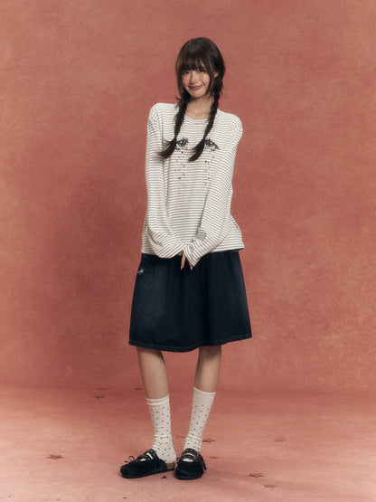 Crystal Eye Print Striped Long-Sleeve T-Shirt