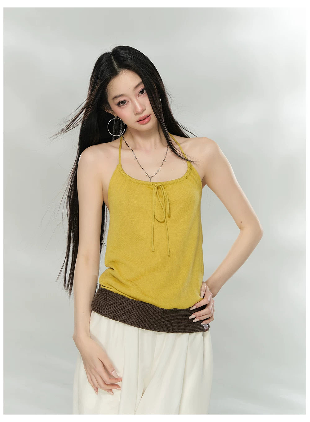 Contrast Trim Halter Knit Camisole