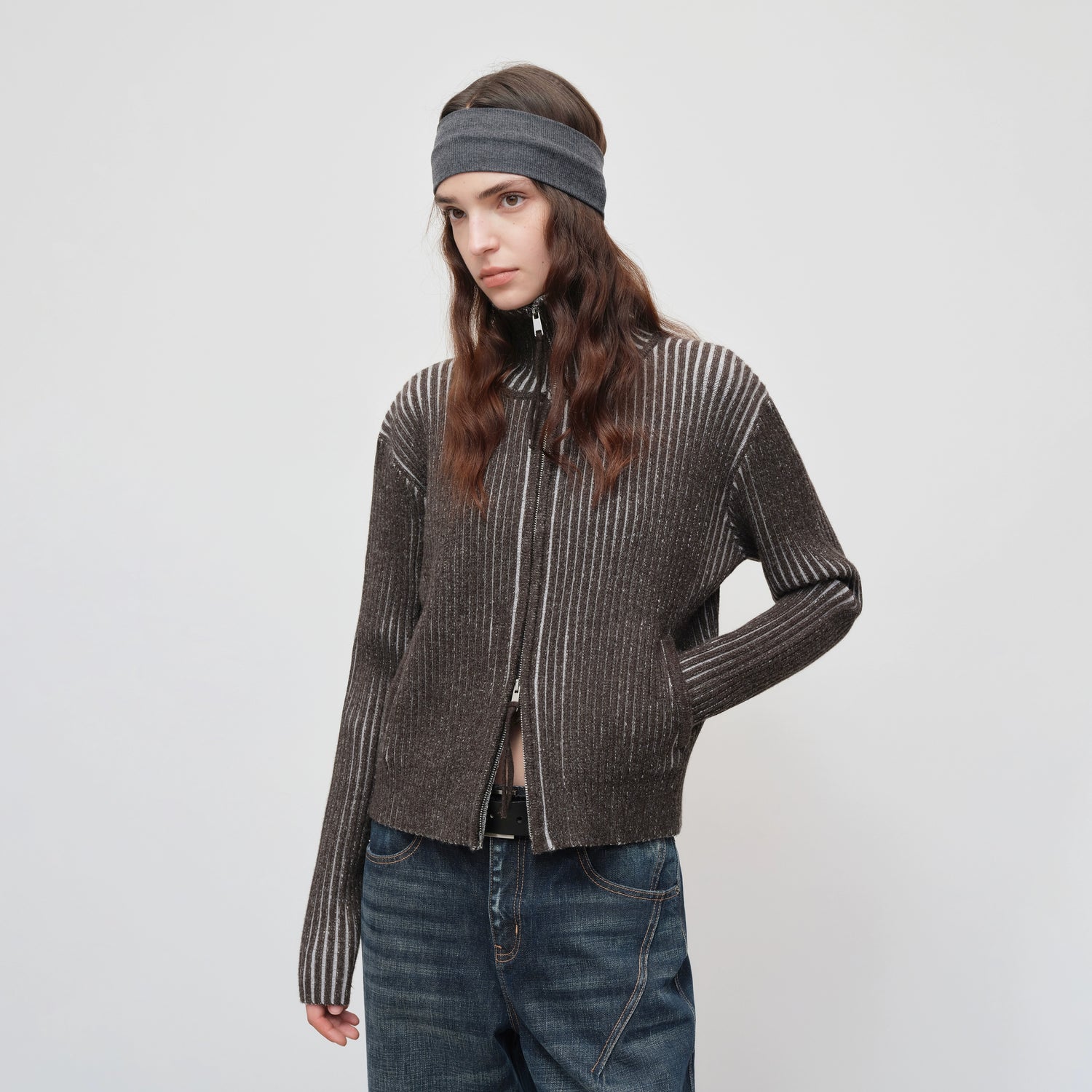Retro Lyocell Wool Mandarin Collar Knit Cardigan