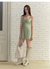 Hand-Beaded Acetate Slip Dress NeverMore