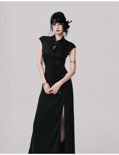Chinese-Style Slim-Fit Cheongsam Maxi Dress