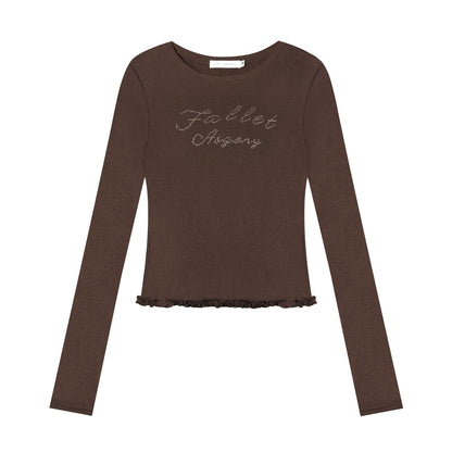 Cross-Stitch Print Ruffled Trim Fitted T-Shirt - CHINASQUAD