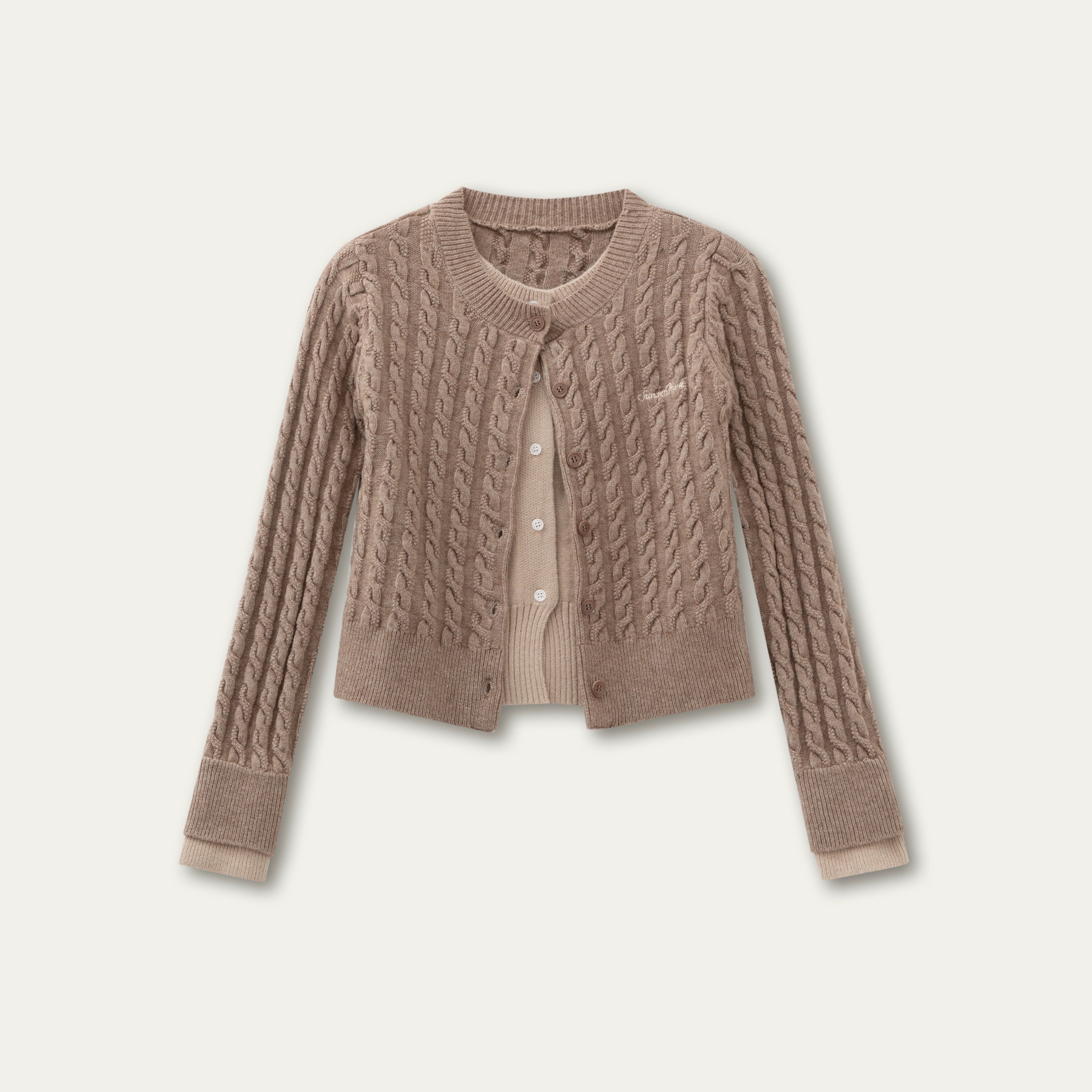 “Hazelnut Latte” Detachable Collar Retro Knit Cardigan