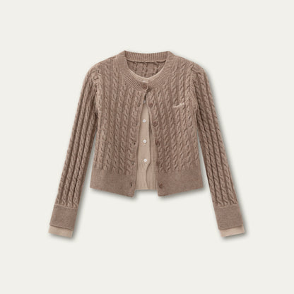 “Hazelnut Latte” Detachable Collar Retro Knit Cardigan