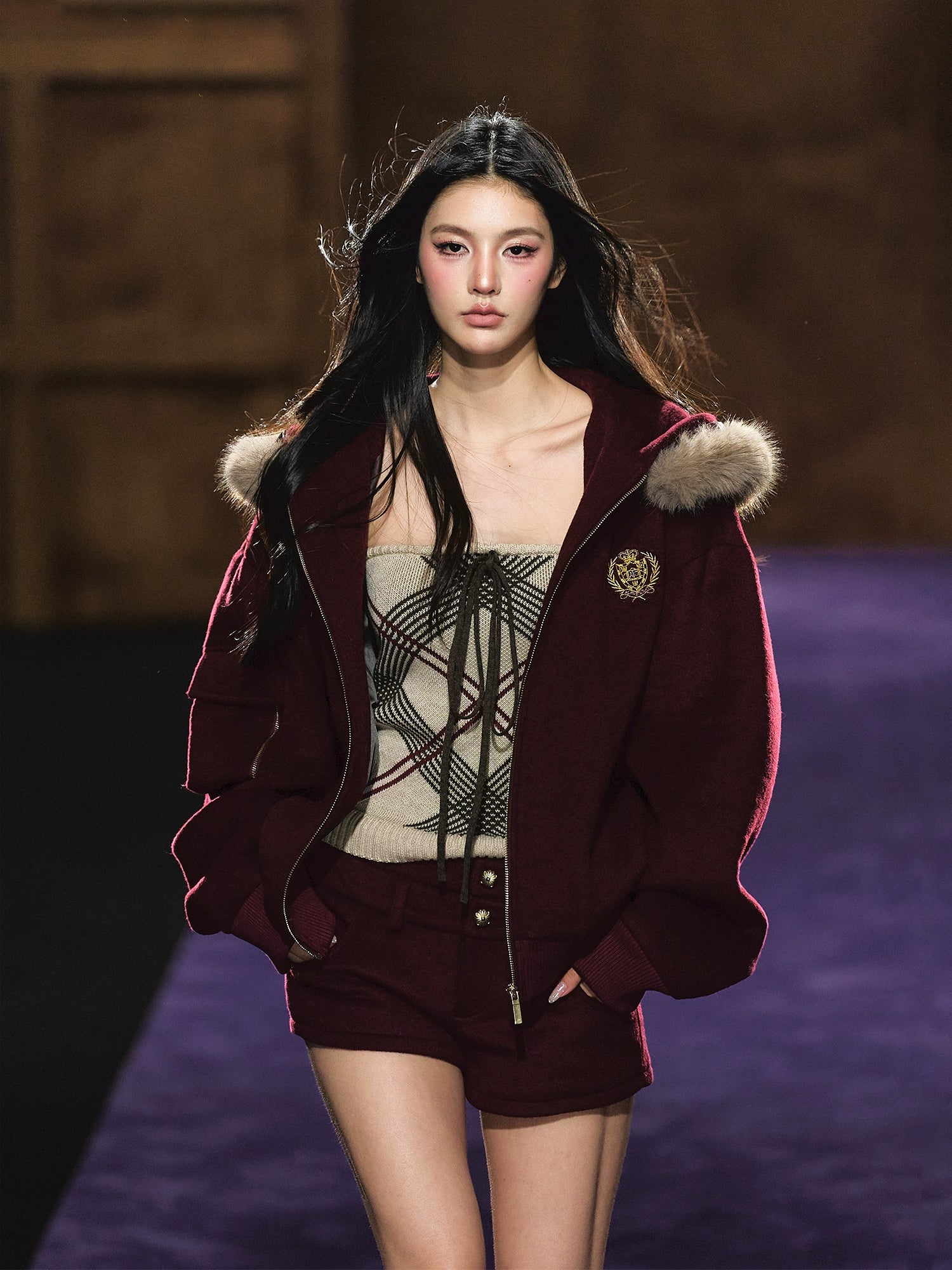 Wool-Blend Faux Fur Trimmed Fleece Hoodie