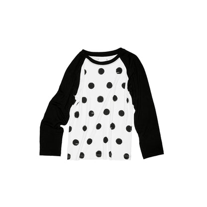 Color-Block Patchwork Polka Dot Print Raglan T-shirt