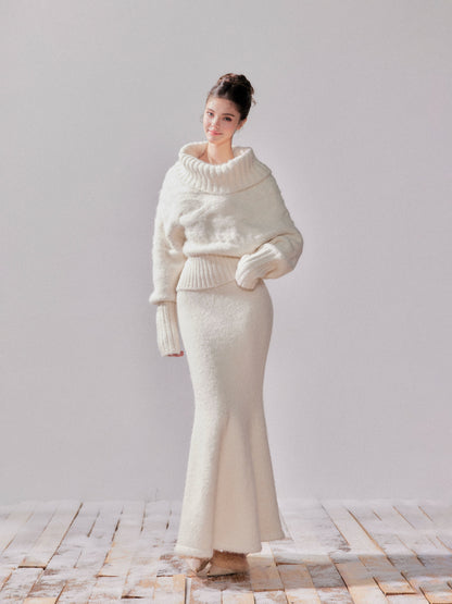 Glow Off-Shoulder Knit Sweater &amp; Mermaid Skirt Set