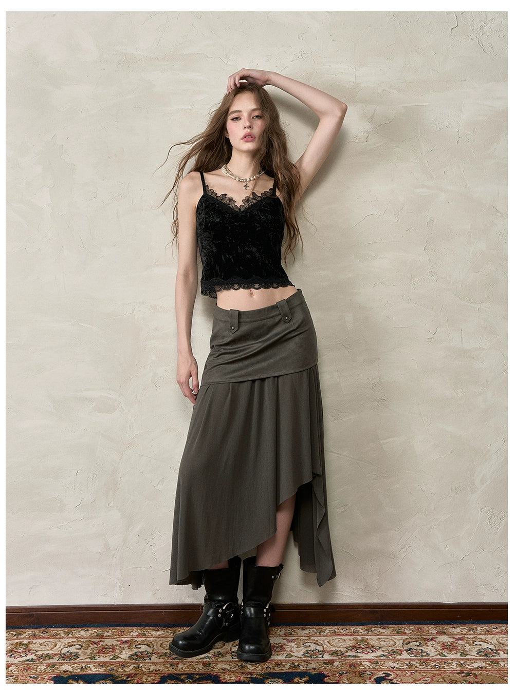 Velvet &amp; Lace Spliced Slim-Fit Camisole