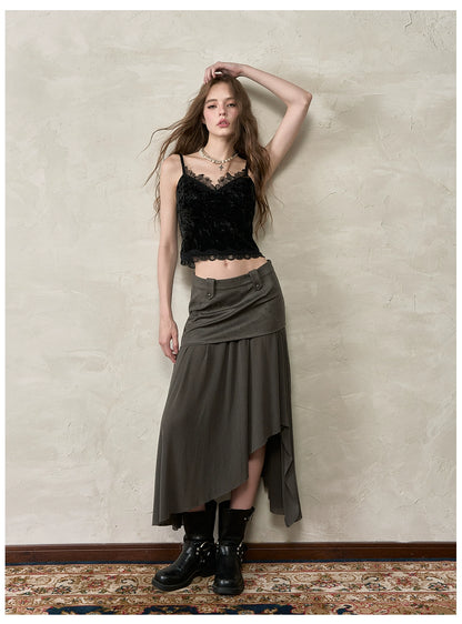 Velvet &amp; Lace Spliced Slim-Fit Camisole