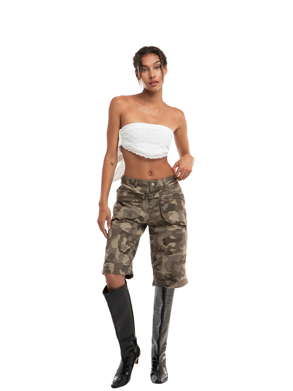 Camouflage Print Zip-off Convertible Cargo Pants