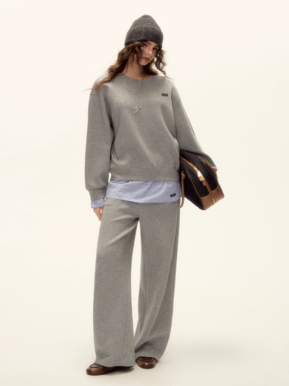 Patchwork Sweatshirt &amp; Curved-Hem Knit Pants Set
