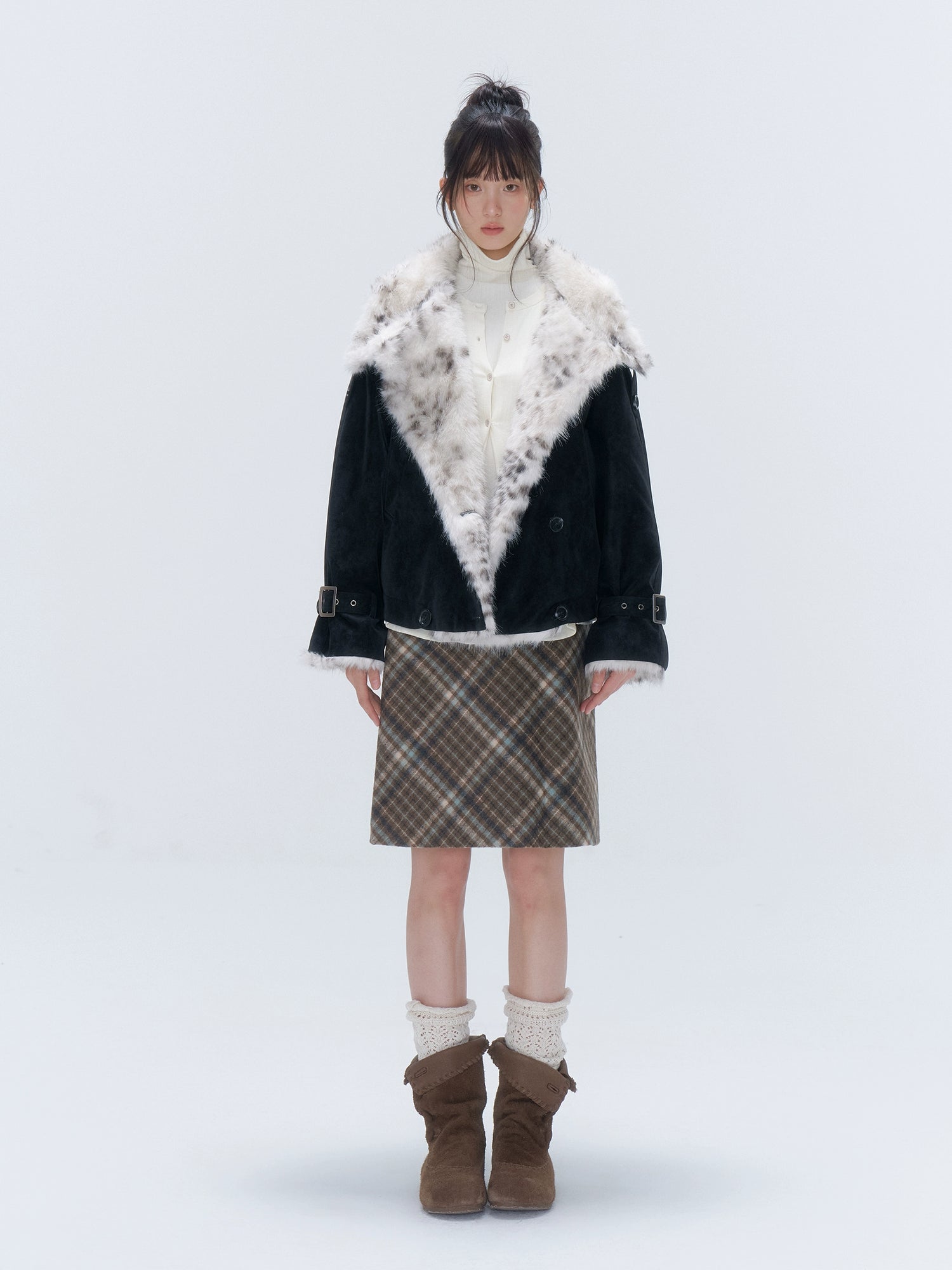 Vintage Plaid Wool-Blend Slim Midi Skirt