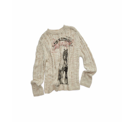 Icelandic Animal Pattern Open-Knit Sweater