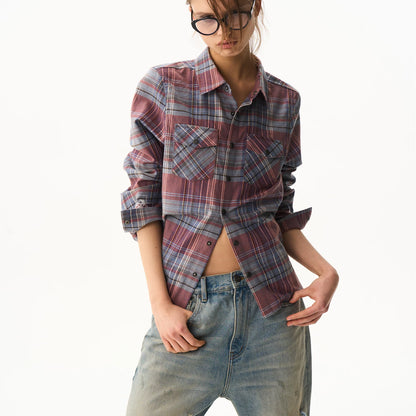 Cropped Embroidered Check Shirt