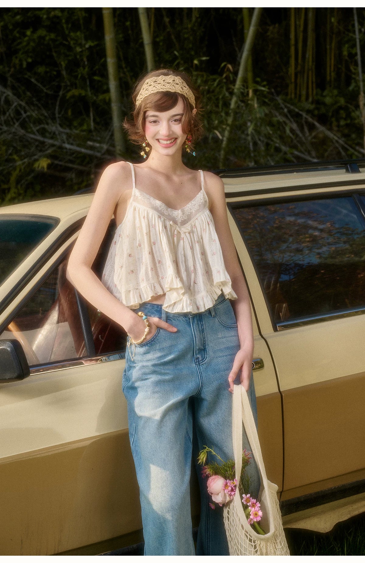 Vintage French Lace Cotton Floral Cami Top