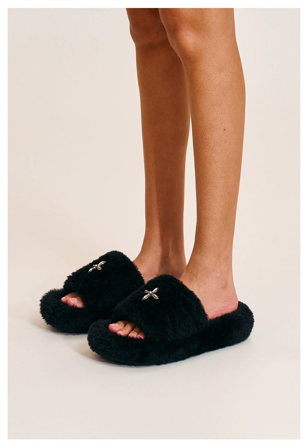 Cross Emblem Shearling Slide Sandals