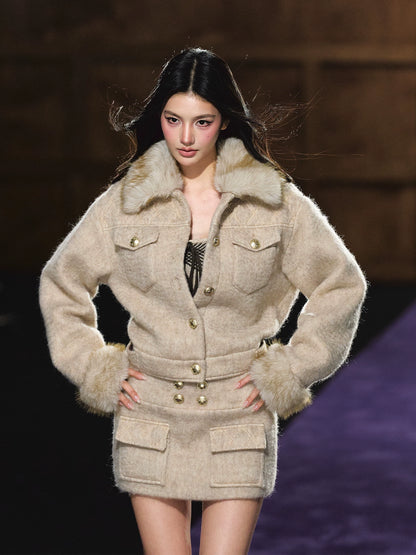 Wool-Blend Textured Check Jacket &amp; Skirt Set