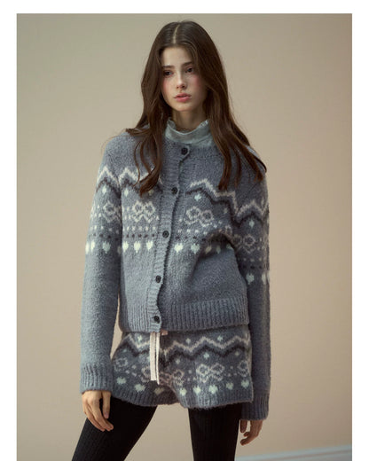 Fair Isle Knit Cardigan &amp; Shorts &amp; Scarf