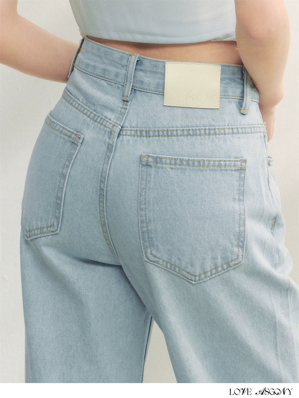 Lace-Trimmed Printed Rhinestone-Embellished Jeans