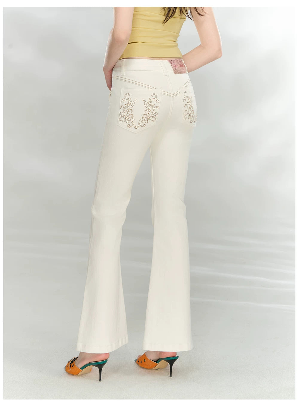 Slim Fit Bamboo-Texture Flared Denim Pants