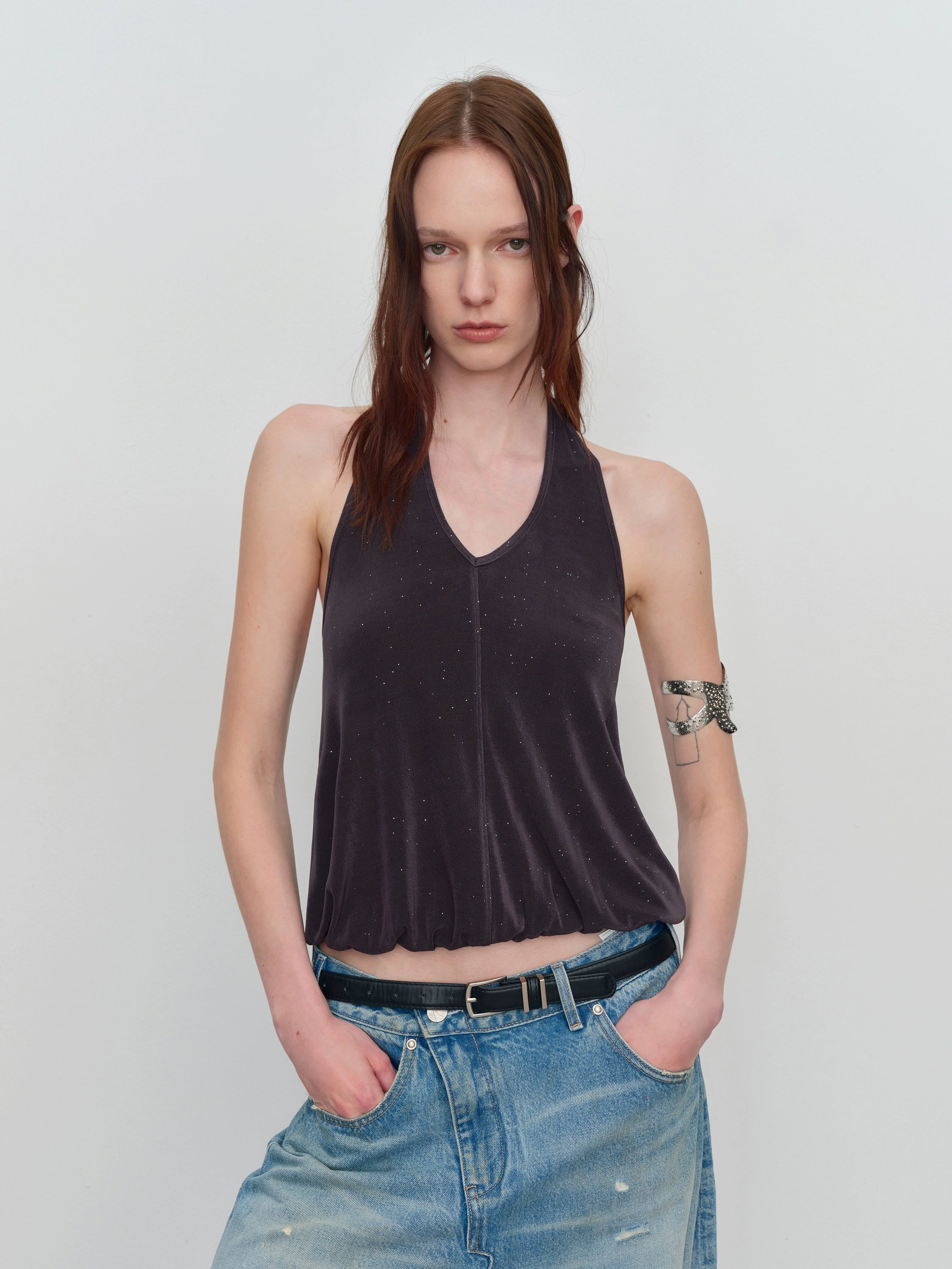 U-Shaped Bud Halter Tank Top