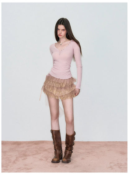 Waist-Cinched Slim-Fit Wool Knit T-Shirt