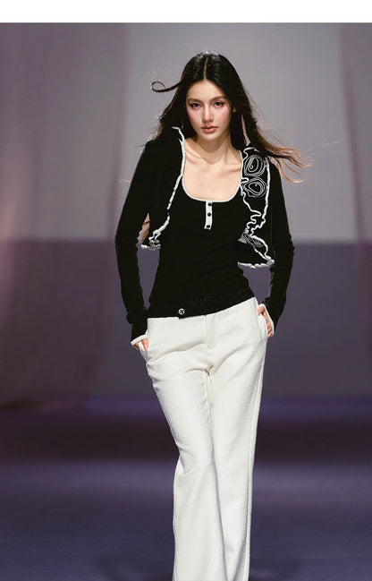 Color-block Rose Cardigan &amp; Racerback Vest Set