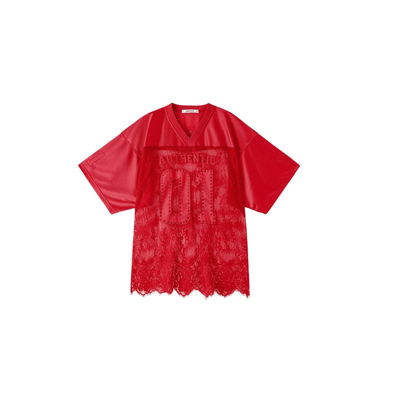 Lace Hollow-Out Oversized Jersey Shirt - CHINASQUAD