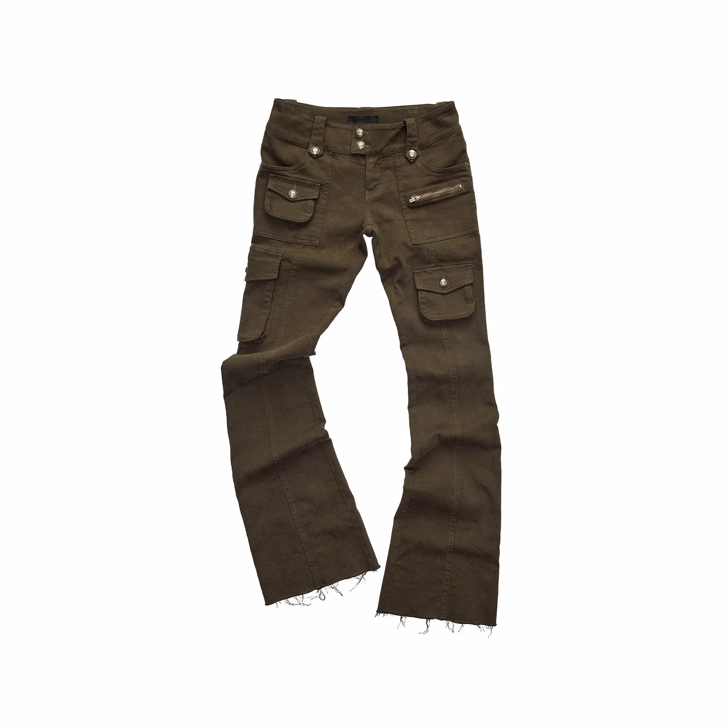 Washed Utility Low-Rise Flared Pants