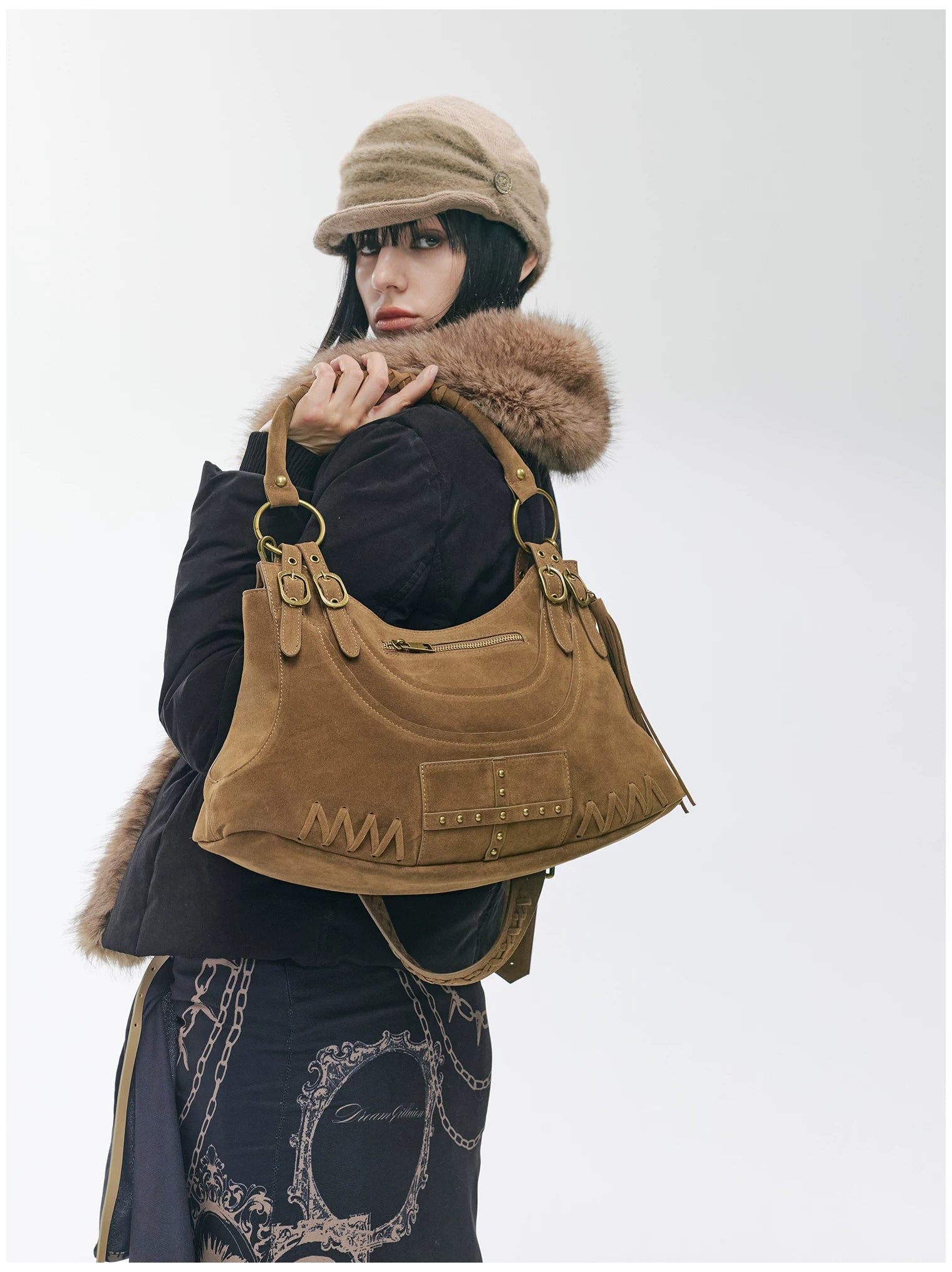 Vintage Studded Fringe Punk Shoulder Bag