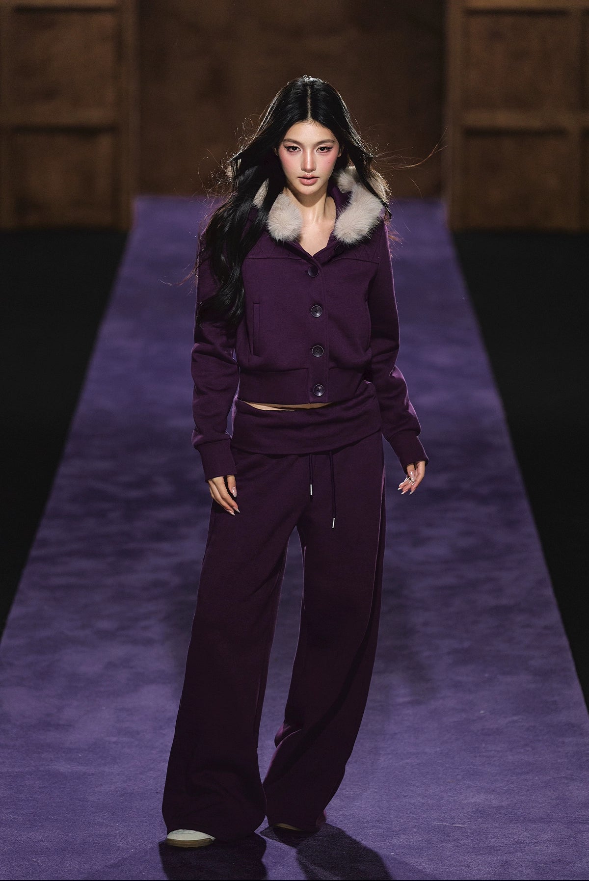 Faux Fur Hooded Cropped Hoodie &amp; Jogger Set