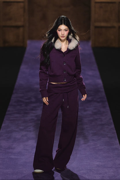 Faux Fur Hooded Cropped Hoodie &amp; Jogger Set