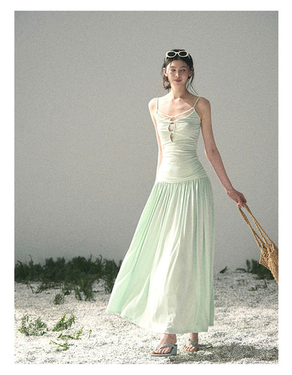 Mint Pearl Texture Two-Piece Maxi Skirt Set