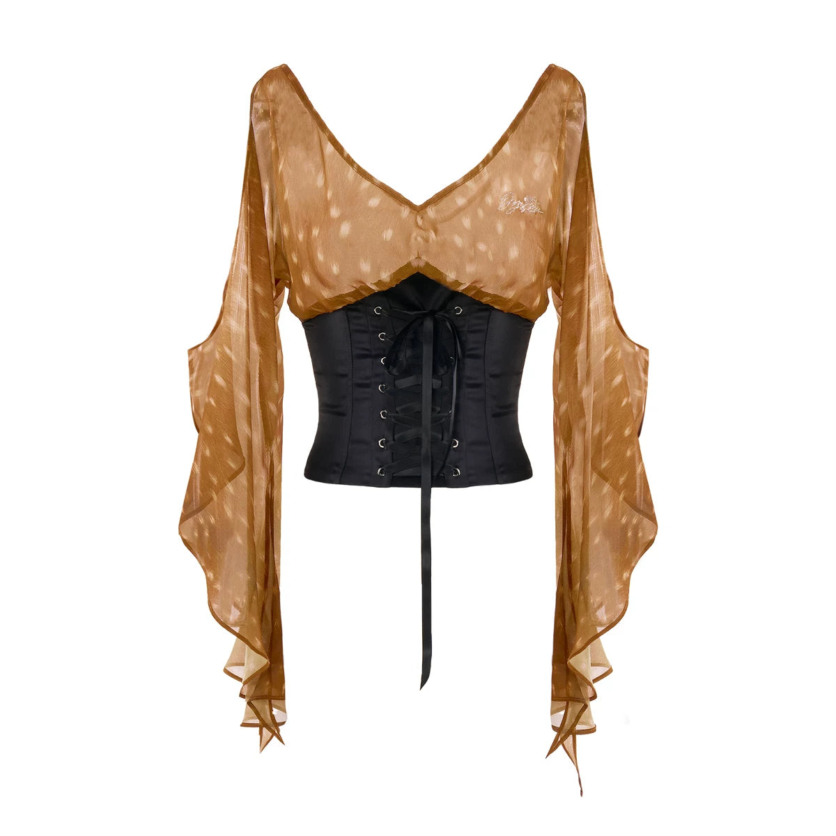 Fawn Print Off-Shoulder Chiffon Ruffle Corset