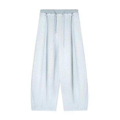 Starry Crystal Embellished Drawstring Curved-Leg Sweatpants