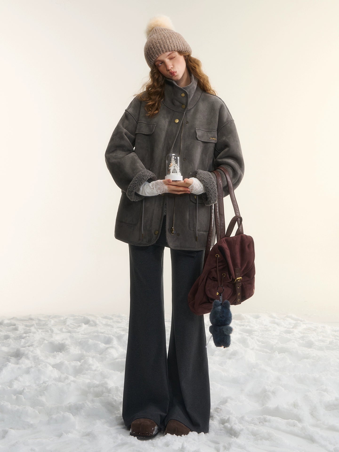 Asgony Asymmetric Layered Flare Knit Pants