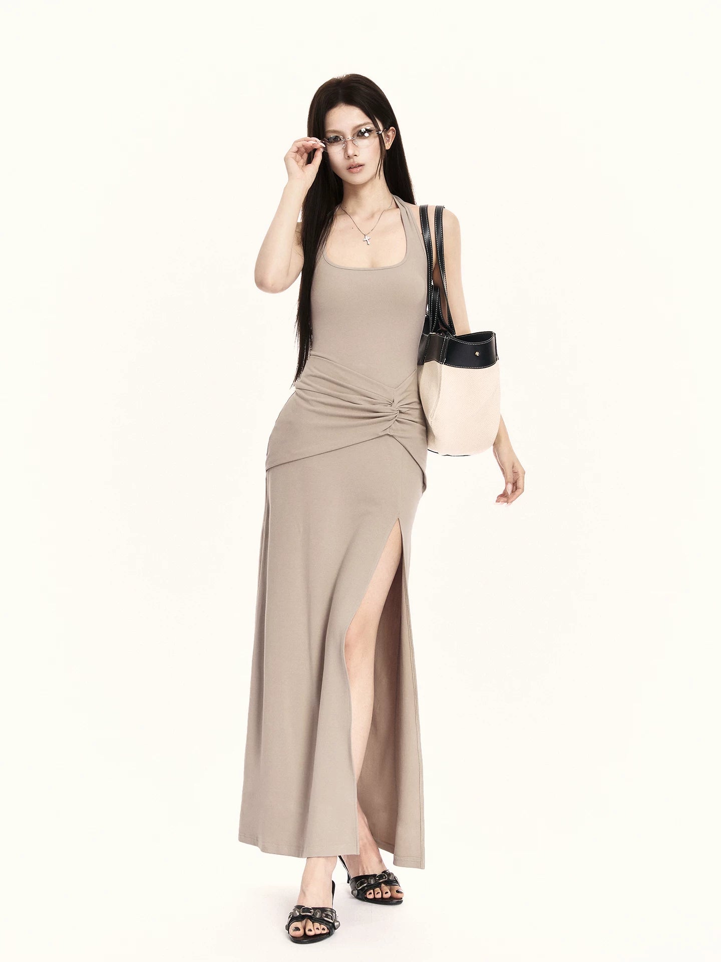 Elegant Halter-Neck Backless Slim-Fit Maxi Dress Red / S