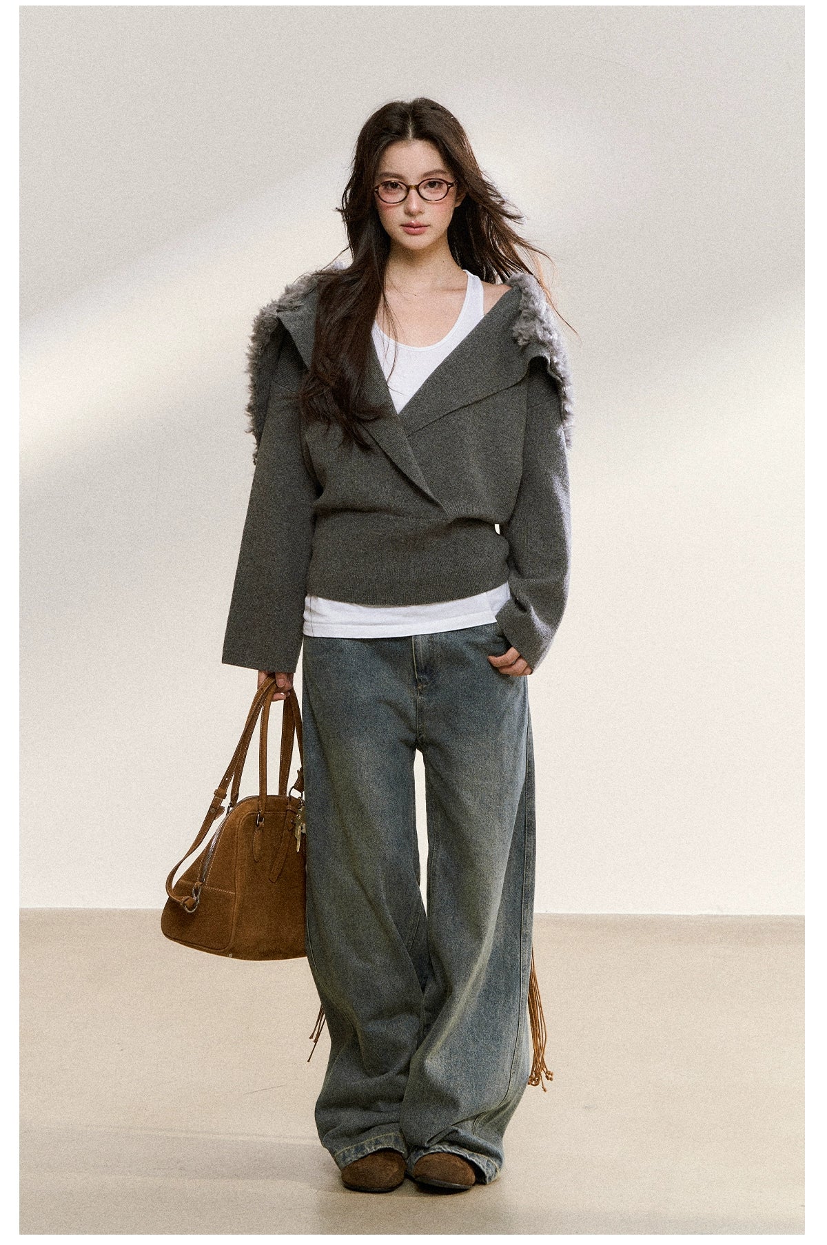 Gray Wrapped Knit Short Cardigan