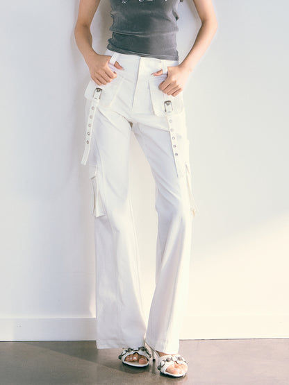 White Belt Flared Cargo Pants - CHINASQUAD