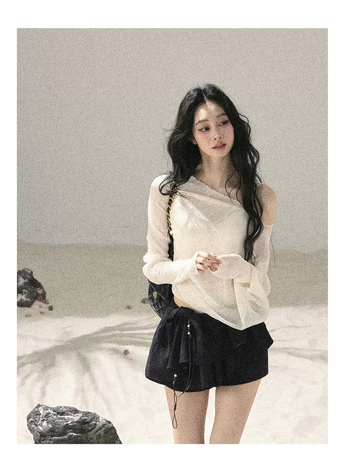 Sheer Off-Shoulder Sun Protection Knit Top Set