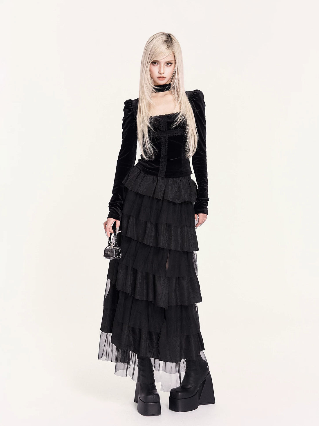 Light Dark Romantic Layered Tulle Maxi Skirt