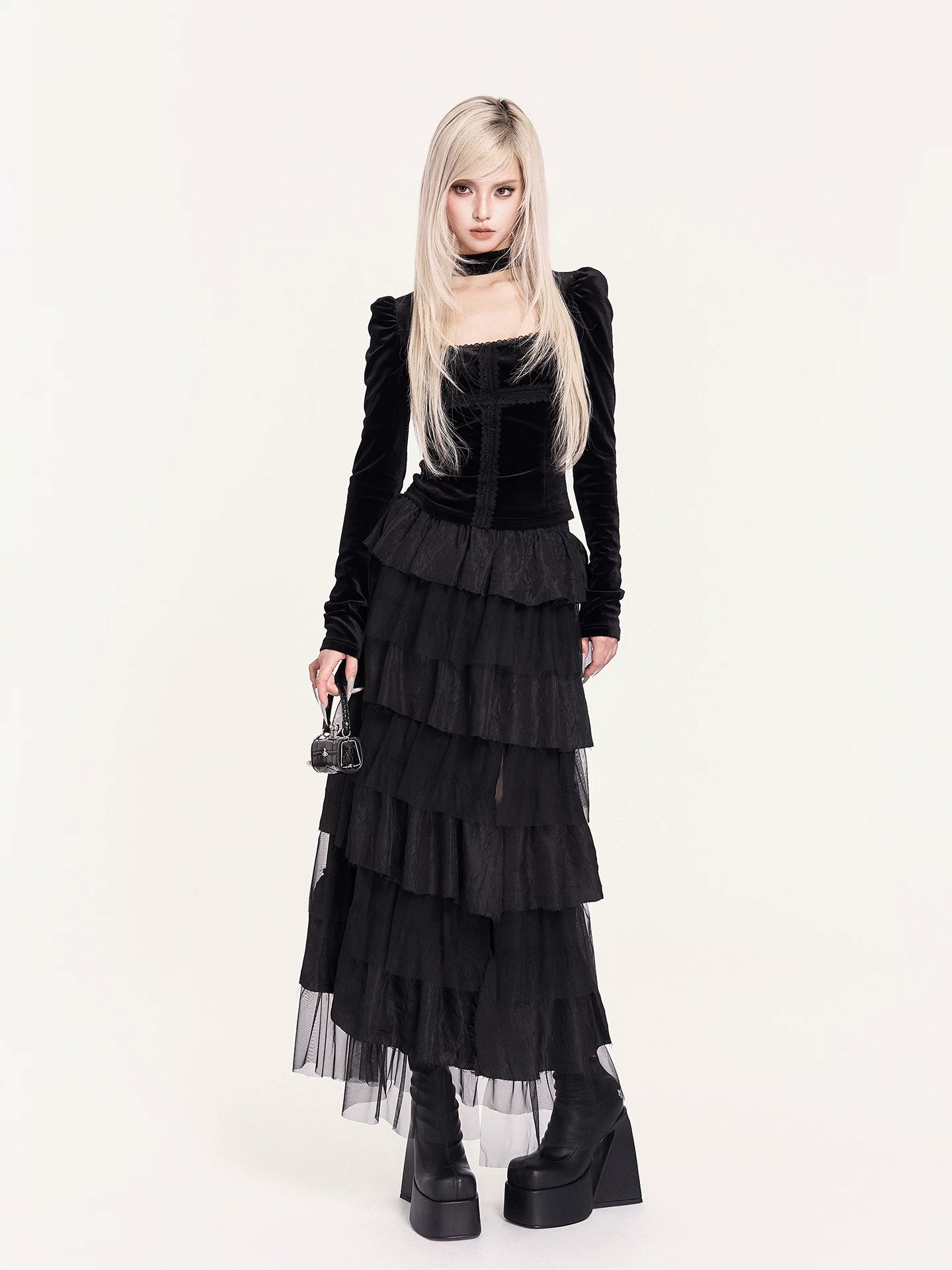 Light Dark Romantic Layered Tulle Maxi Skirt