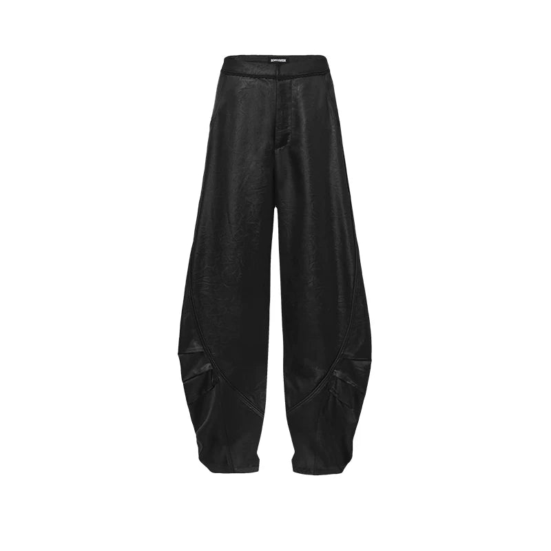 Draped Satin Pleated Wide-Leg Trousers