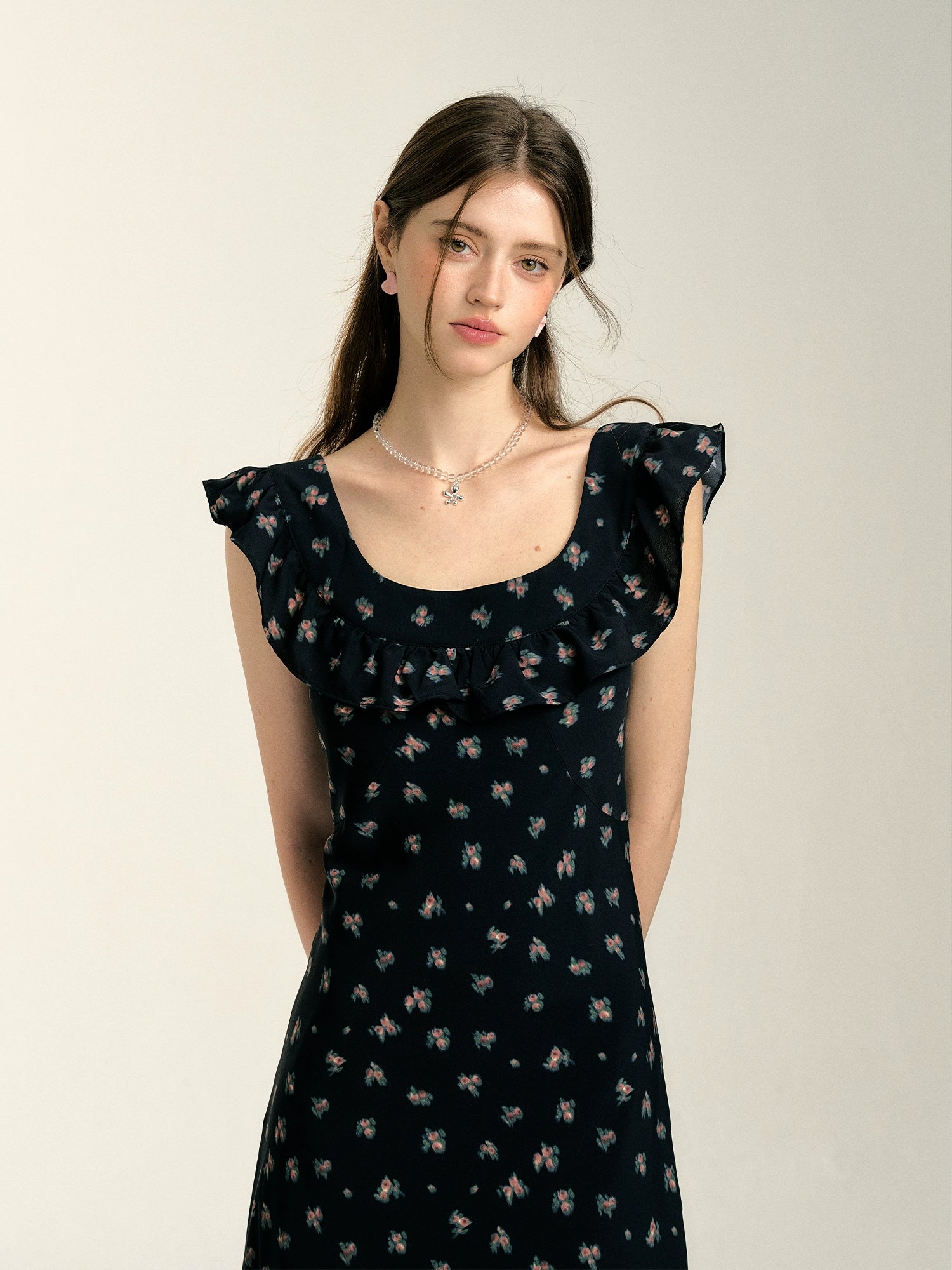 Black Tie-up Floral Dress