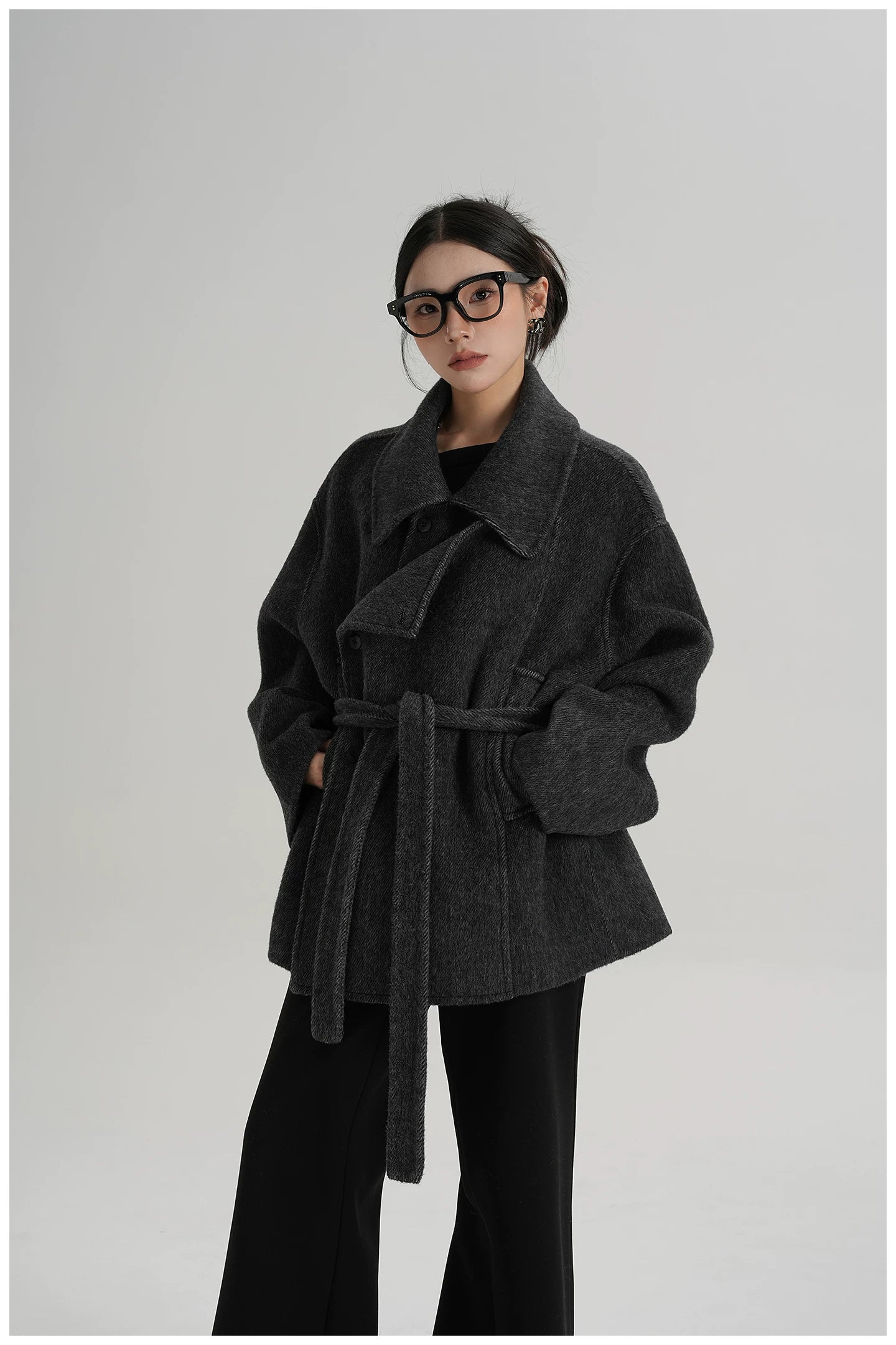 Tie-Detail Patchwork Double-Faced Wool Jacket