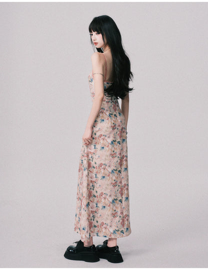 Floral French Vacation Slip Maxi Dress